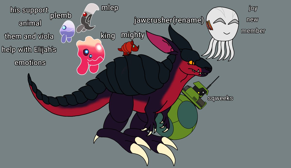 Elijah's arm update
After the attack of the extinction(rename of nemesis)he decided to replace the arm with a rubber covered prosthetic
And meet the new member of Elijah's companions joy the ghastling