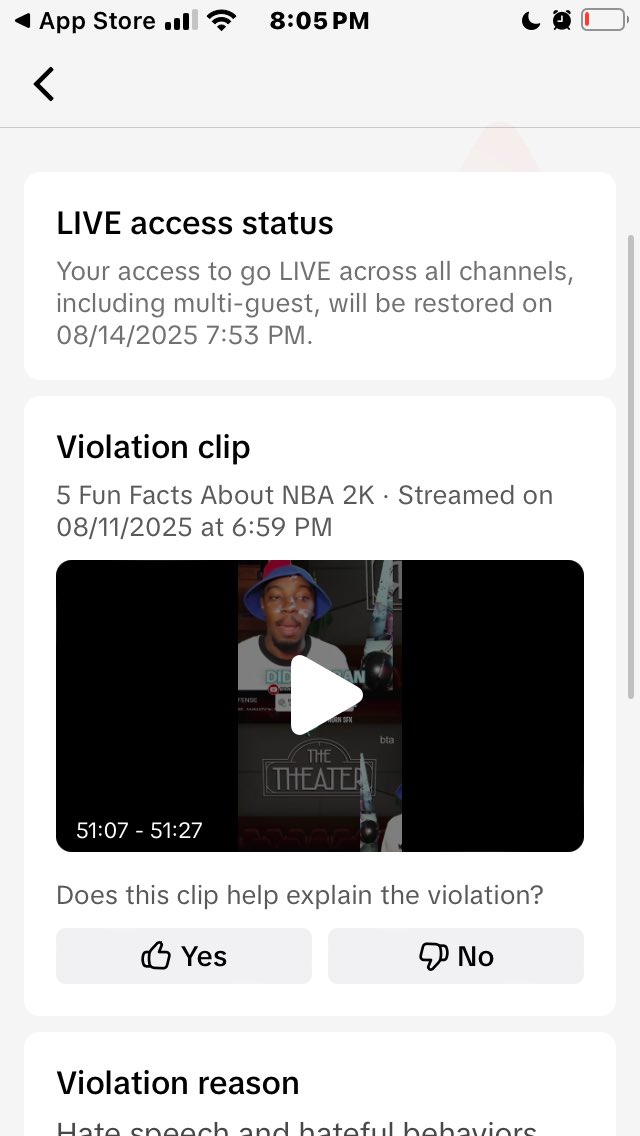 BRAYBRBYT's tweet photo. How do you view a video over a community guideline violation?

Problem is the video will not load on mobile iPhone SE, nor would it load on PC

This is the second time I can’t view the video  @TikTokSupport 

I need to see what went wrong so this account doesn’t get banned https://t.co/POi2COZKO6