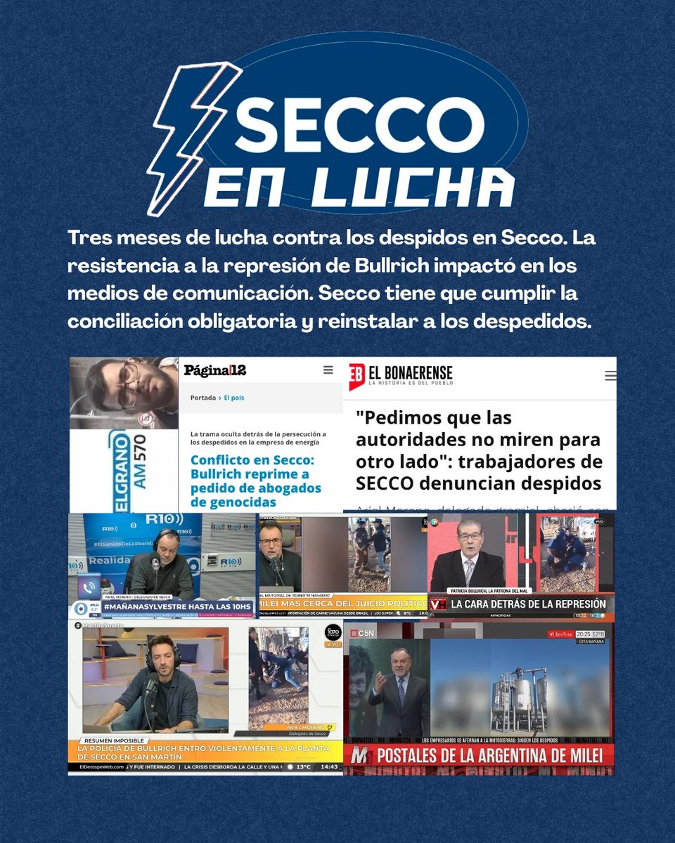 SeccoenLucha's tweet photo. Tres meses de lucha contra los despidos en secco. La resistencia a la policía de Bullrich y la pelea por la reincorporación tuvo repercusión en los medios. Que se siga difundiendo la lucha de los trabajadores. La empresa debe cumplir con la conciliación obligatoria!
🧵👇 https://t.co/P19JBSAJFV