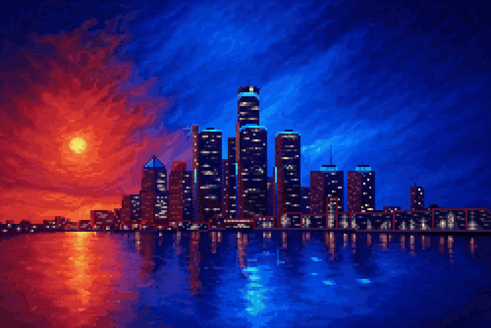 Vicious13337's tweet photo. Detroit city skyline done in pixel art https://t.co/DzlqYL73WO