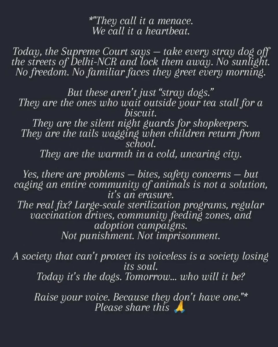 Supreme court ke pass esse jyada important case solve krne ko to hoga nhi😡😡😡
#RIPJUSTICE 
<a href="/SCofIndia/">SupremeCourtOfIndia</a>  <a href="/animalwelfare24/">Animal Welfare 24/7</a> 
<a href="/PMOIndia/">PMO India</a> <a href="/CMODelhi/">CMO Delhi</a> <a href="/AmitShahOffice/">Office of Amit Shah</a> <a href="/Dept_of_AHD/">Dept of Animal Husbandry & Dairying, Min of FAH&D</a>