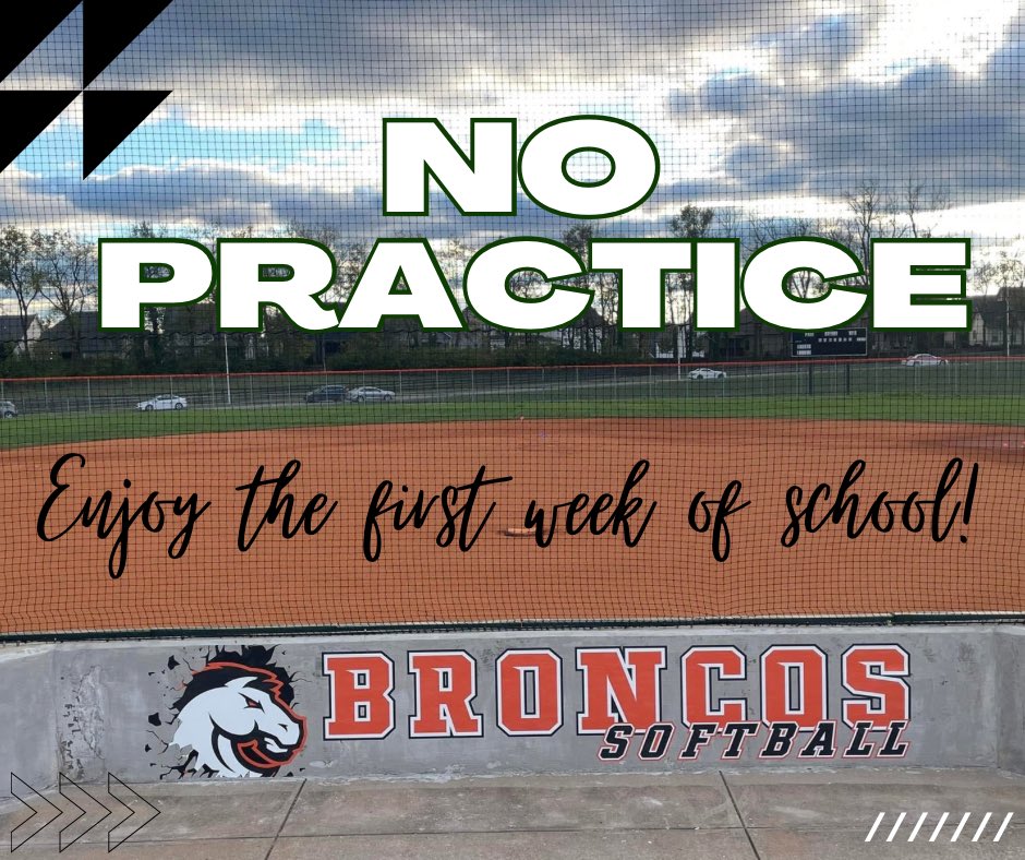 To help our lady broncos prepare for the first week of school….
There will be no practice for the rest of the week!! 
Best wishes on a great start to the year!! 💚📚🧡✏️
#broncosoftball