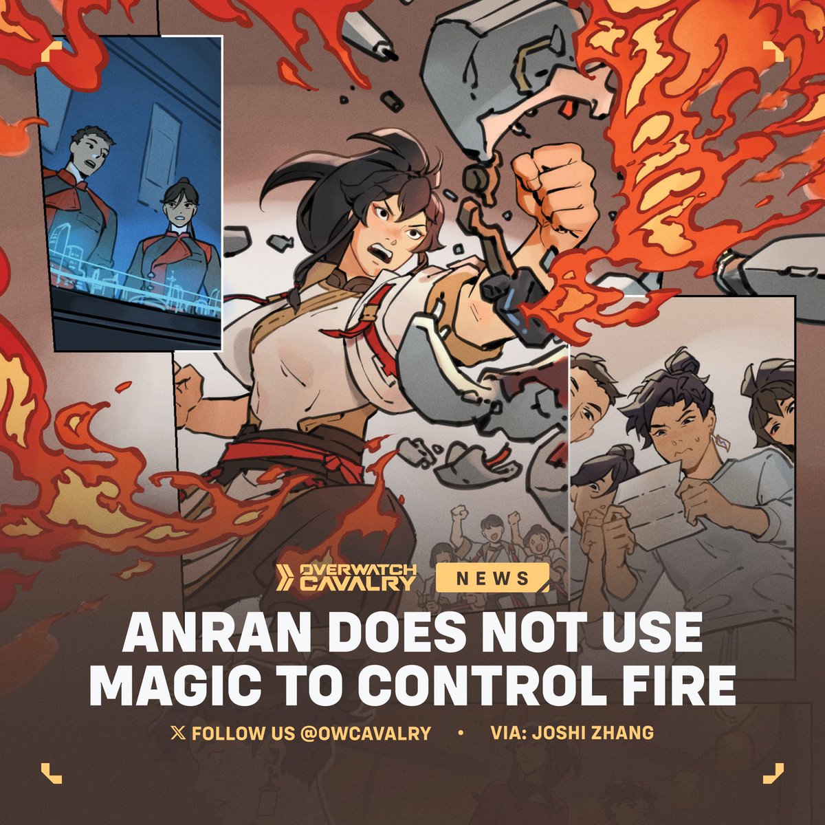 Anran does NOT use magic in #Overwatch2 🔥

Joshi Zhang, Senior Narrative Designer, confirmed that the fire in this panel is not being magically conjured from her wrists, but could not elaborate further.

🗨️ "There is 0 magic involved."
