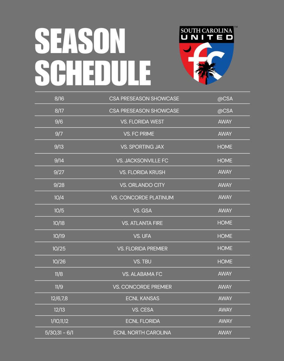 Super pumped to get back on the field with my team this season!! Here’s our schedule ⬇️⬇️ Hope you can catch a game!
<a href="/tikitakaklu/">Tomasz Kluszczynski 🇵🇱/🇺🇸</a> <a href="/TannerOsborne27/">Tanner Osborne</a> <a href="/ImCollegeSoccer/">College Soccer Truth ™</a> <a href="/ImYouthSoccer/">ECNL/GA/Recruiting/College Soccer</a> <a href="/CofCWSOC/">Charleston Women's Soccer</a> <a href="/GamecockWSoccer/">South Carolina Women’s Soccer</a> <a href="/SCUnited_FC/">SC United FC</a> <a href="/GovsWSOC/">Austin Peay Soccer</a> <a href="/ECNLgirls/">ECNL Girls</a> <a href="/WoffordWSoc/">Wofford Women’s Soccer</a> <a href="/catamountsoccer/">Western Carolina Soccer</a> <a href="/MT_Soccer/">Middle Tennessee Soccer</a>