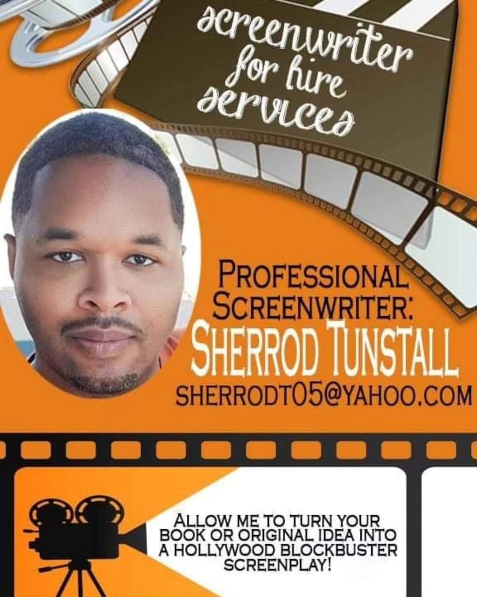 Sherroddaauthor's tweet photo. SCREENWRITER  FOR HIRE.  To all the authors or writers who want to turn their book or a story idea into a Hollywood screenplay, email me at sherrodt05@yahoo.com or just DM for more info. Be sure to use my services!!! #hollywood #screenwriter #screenwriterlife #screenwriterforhire https://t.co/PAyJDQdnSg