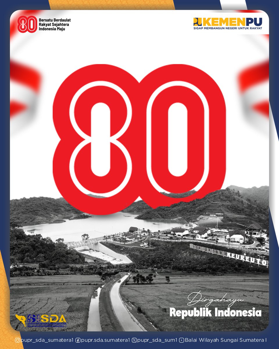 "Selamat Hari Ulang Tahun ke-80 Republik Indonesia 🇮🇩
17 Agustus 1945 – 17 Agustus 2025
Dg semangat kemerdekaan, mari kita terus bersatu, bekerja, &amp; berkarya demi Indonesia yg maju, sejahtera, dan berkelanjutan.

#SigapMembangunNegeriUntukRakyat #dirgahayuindonesia #kemerdekaan