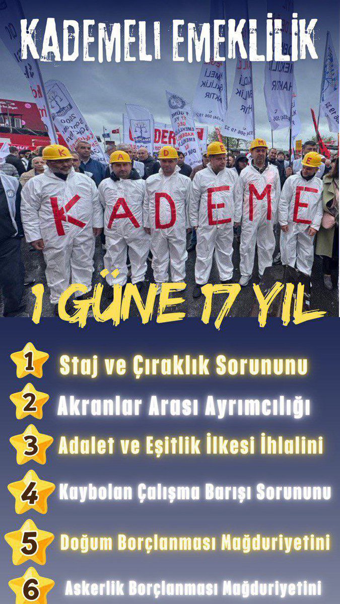 Bozulan iş barışı için 
Bozulan psikolojilerimizin için 
Bozulan adalet terazisi için
Kademeli emeklilik acilen yasalaşmalıdır 
#KalıcıÇözümKademe