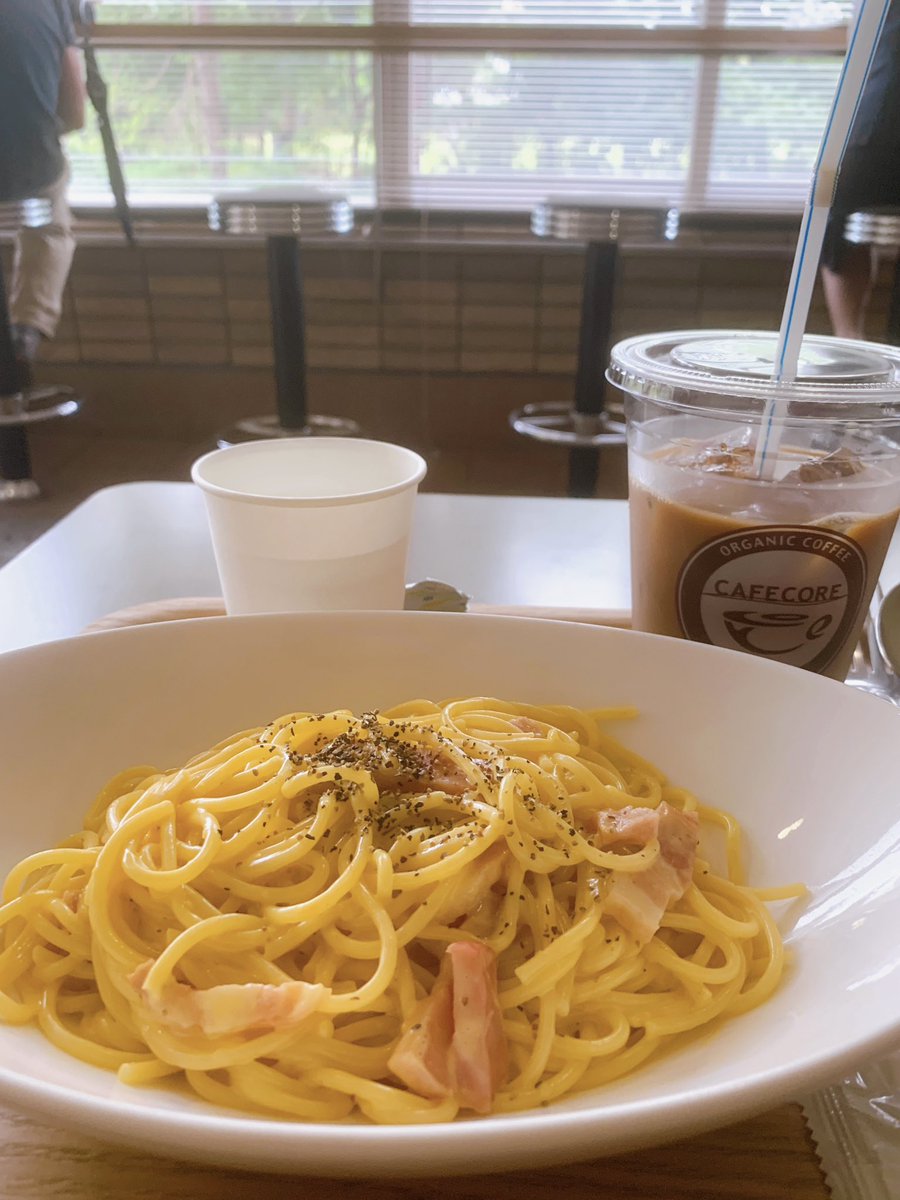risaairkuro's tweet photo. 今日のお昼は先日入院した叔母の用事があり、中目黒の東京共済病院内CAFECOREでカルボナーラとアイスコーヒーセット
#お昼ごはん #ランチ #病院内カフェ #カルボナーラ #パスタ #アイスコーヒー #CAFECORE #東京共済病院 #中目黒の病院 https://t.co/7lV1nOMQxN