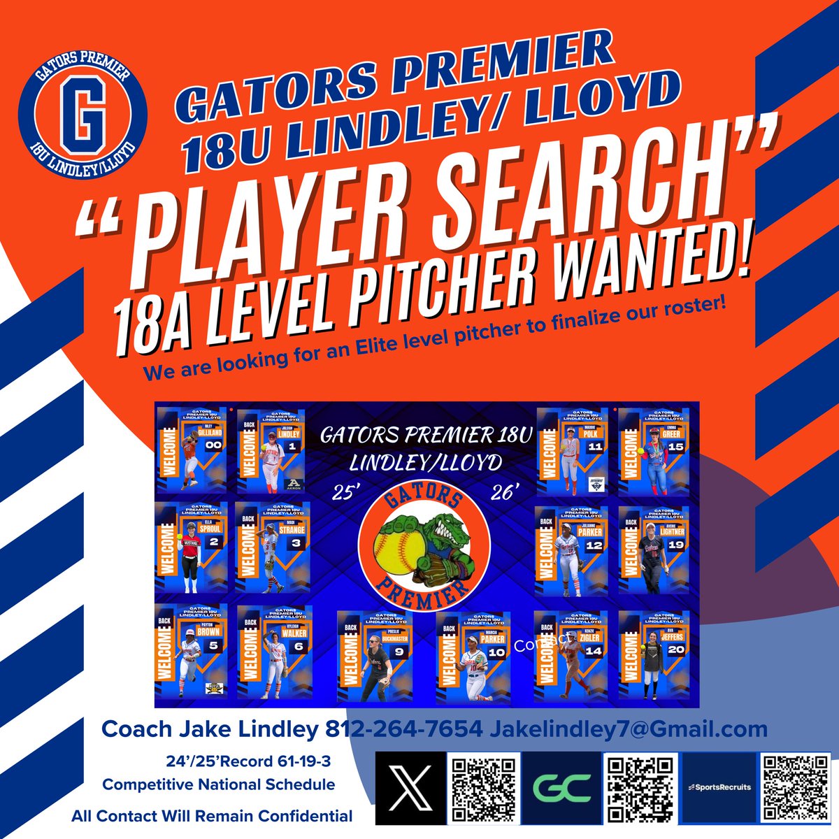 GatorsPremierLindley/Lloyd (@gatorspremier08) on Twitter photo We are looking for an elite level pitcher to finalize our very talented roster! If interested contact coach Jake Lindley 812-264-7654 or email Jakelindley7@gmail.com for a private tryout, all contact will be confidential. Go Gators!!! <a href="/Gators08Lindley/">Jake Lindley</a> <a href="/Indianagators20/">Indianagatorsfastpitch</a> We are looking for an elite level pitcher to finalize our very talented roster! If interested contact coach Jake Lindley 812-264-7654 or email Jakelindley7@gmail.com for a private tryout, all contact will be confidential. Go Gators!!! <a href="/Gators08Lindley/">Jake Lindley</a> <a href="/Indianagators20/">Indianagatorsfastpitch</a>