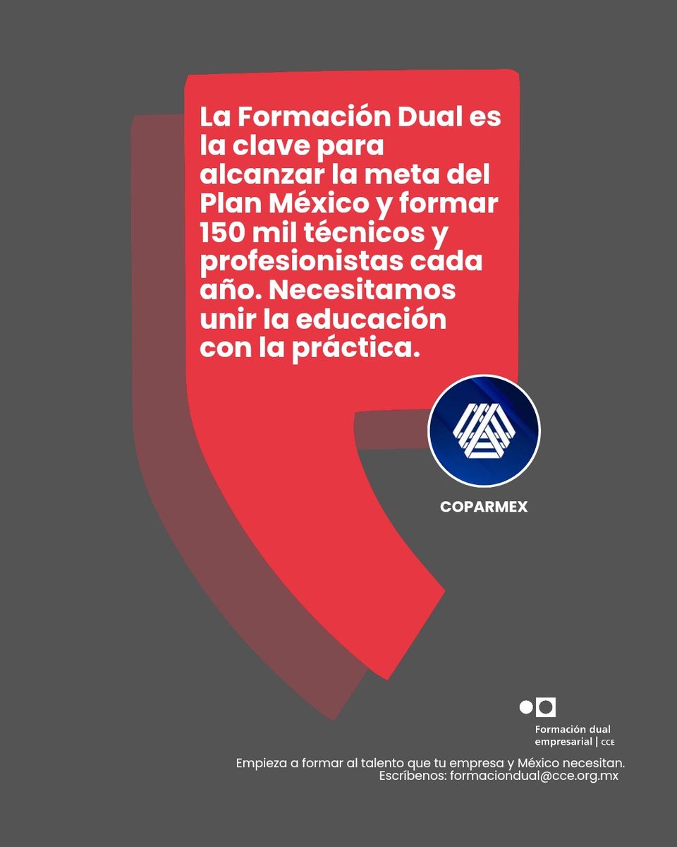 ccesistemadual's tweet photo. México necesita más talento técnico y lo necesita ya.
La Formación Dual puede cambiarlo: formar 150 mil técnicos adicionales para el Plan México y cerrar la brecha de talento.
Las empresas que se suman hoy, lideran mañana.
📩 Súmate: formaciondual@cce.org.mx https://t.co/VPRyCWtRvY
