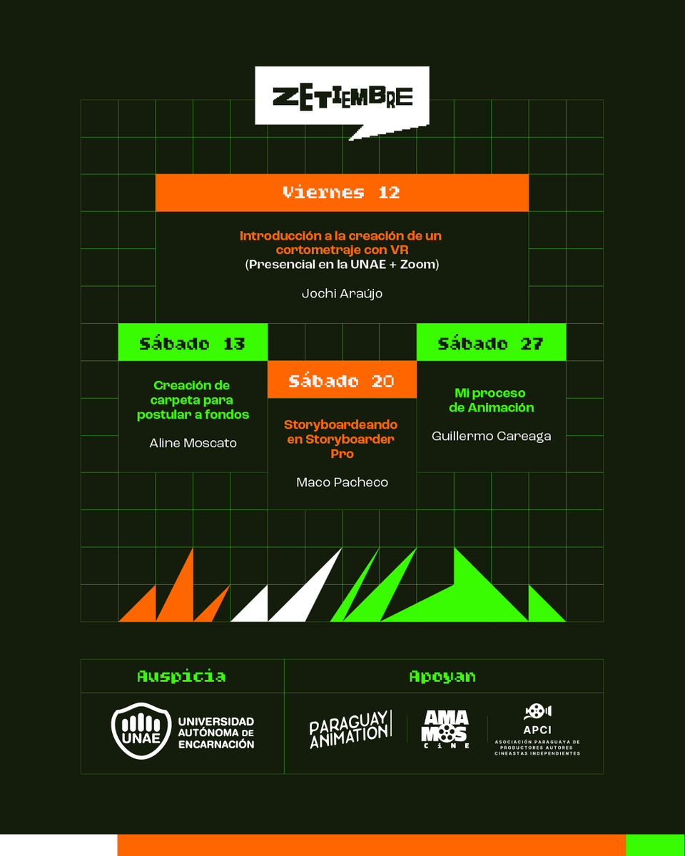 ZetStudiosPy's tweet photo. Zetiembre 2025 ⚡️Clases 100% imperdibles durante todo septiembre con artistas y amigos de Zet Studios 👾

¿Dudas en que clase asistir? ¡Asistí a todas, es gratuito! https://t.co/z9ksxTLFqA