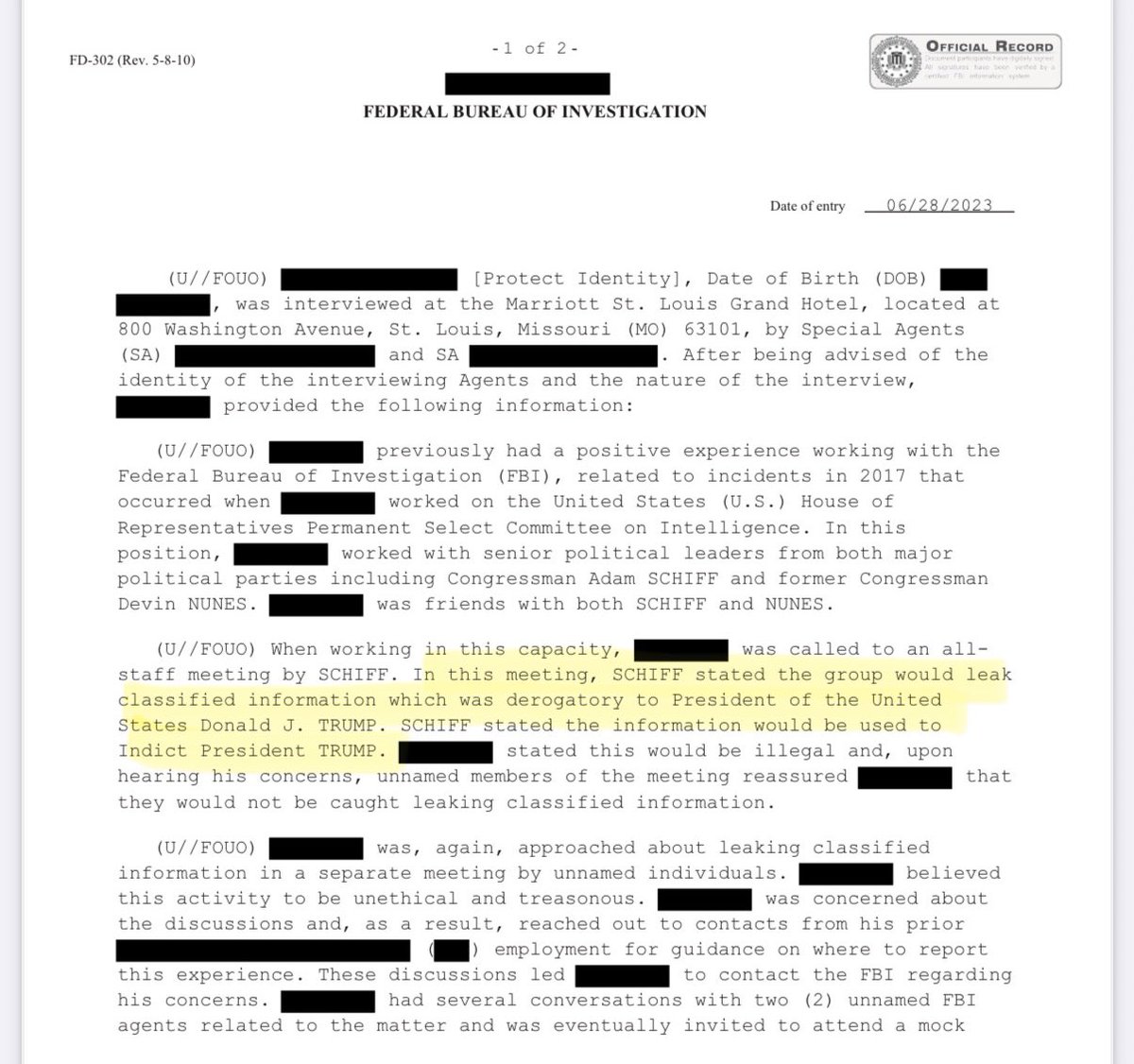 HOLY SMOKES

Adam Schiff personally requested to leak classified information to try to harm Trump