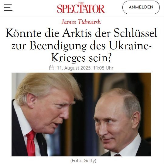 Ein Arktis-Deal [mit Trump zu Rohstoffen und auftauender Nordostpassage] „könnte der entscheidende Faktor sein, der die USA zu einer Einigung in der Ukraine zu Putins Bedingungen bewegt. Trump könnte es als massiven US-Handelsgewinn + Kriegsende verbuchen.“spectator.co.uk/article/could-…