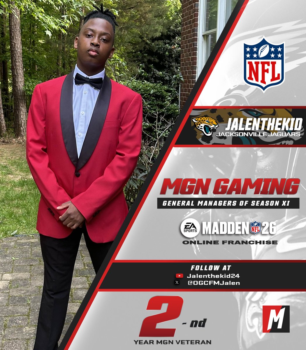It was a break out season for <a href="/OGCFMJalen/">JTK</a> as the Panthers GM last year, now "The Kid" brings his talent to Jacksonville as the <a href="/Jaguars/">Jacksonville Jaguars</a> GM in #MGNGamingFranchise - <a href="/EAMaddenNFL/">Madden NFL 26</a>