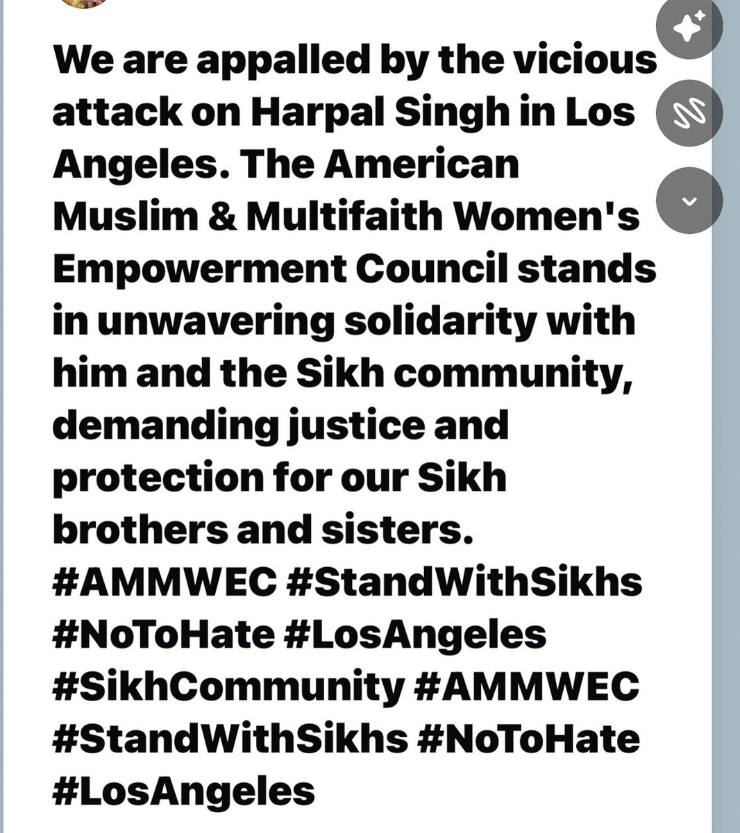 ammwecofficial's tweet image. We are appalled by the vicious attack on Harpal Singh in Los Angeles. The American Muslim &amp;amp; Multifaith Women's Empowerment Council stands in unwavering solidarity with him and the Sikh community, demanding justice and protection for our Sikh brothers and sisters. #AMMWEC