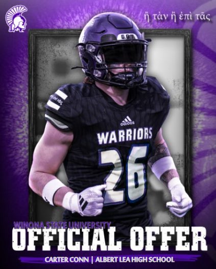 Carter Conn (@conn1_carter) on Twitter photo After a great conversation with <a href="/CoachZoMitch/">Coach Lorenzo Mitchell</a> I am excited to announce that I have received my 2nd offer and first D2 offer from Winona state university!!!
<a href="/CoachCosgrove18/">Charlie Cosgrove</a>
<a href="/Coach_Curtin_1/">Brian Curtin</a>
<a href="/OJW_Scouting/">PrepRedzone Oliver</a>
<a href="/PrepRedzoneMN/">Prep Redzone Minnesota</a> After a great conversation with <a href="/CoachZoMitch/">Coach Lorenzo Mitchell</a> I am excited to announce that I have received my 2nd offer and first D2 offer from Winona state university!!!
<a href="/CoachCosgrove18/">Charlie Cosgrove</a>
<a href="/Coach_Curtin_1/">Brian Curtin</a>
<a href="/OJW_Scouting/">PrepRedzone Oliver</a>
<a href="/PrepRedzoneMN/">Prep Redzone Minnesota</a>