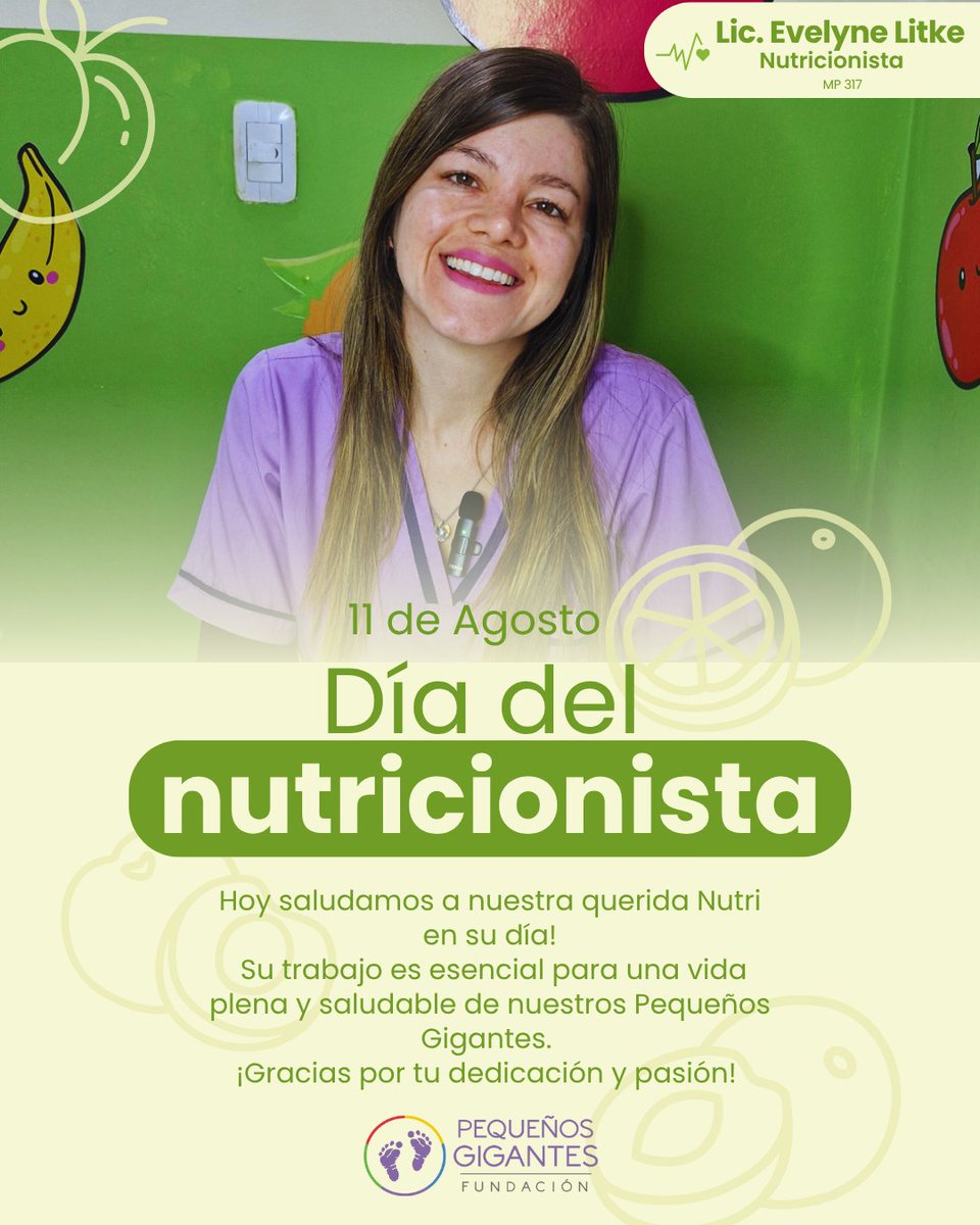 fuundacionpg's tweet photo. 🍉🥦 Feliz Día a nuestra querida Nutricionista🥑🍎
Saludamos a quien dedica al cuidado de la salud, el bienestar y la alimentación de nuestros Pequeños Gigantes 💜🫶🏼
Gracias por la pasión por mejorar la calidad de vida de nuestros peques y sus familias🍐🥕🌽. https://t.co/jFUffmVyvY
