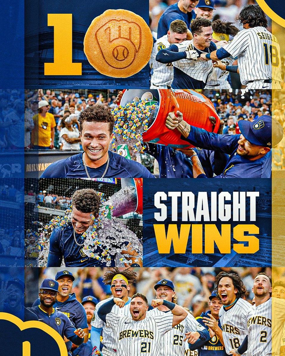 MLB (@mlb) on Twitter photo THE POWER OF POCKET PANCAKES 🥞
The <a href="/Brewers/">Milwaukee Brewers</a> extend their winning streak to 10 😤 THE POWER OF POCKET PANCAKES 🥞
The <a href="/Brewers/">Milwaukee Brewers</a> extend their winning streak to 10 😤