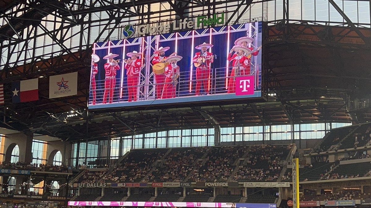 4017Crimson's tweet photo. Mariachi Monday’s at the @Rangers game.  Cool view from behind the PA booth.  #2025baseballtour https://t.co/0cP1EheCKD