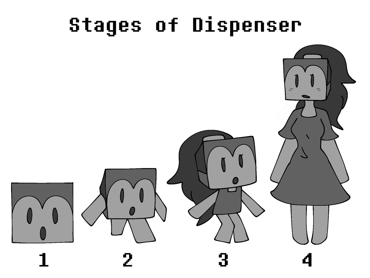 Stages of a Minecraft dispenser