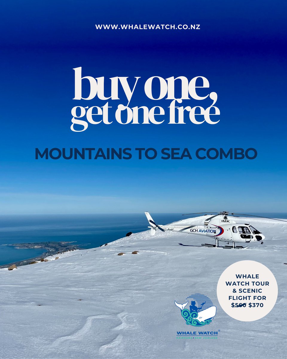 A scenic flight, with an alpine landing, and a whale watching tour for the price of one 🙌 Mountains and sea, why not see both? 🐋
whalewatch.co.nz/.../ultimate-w…