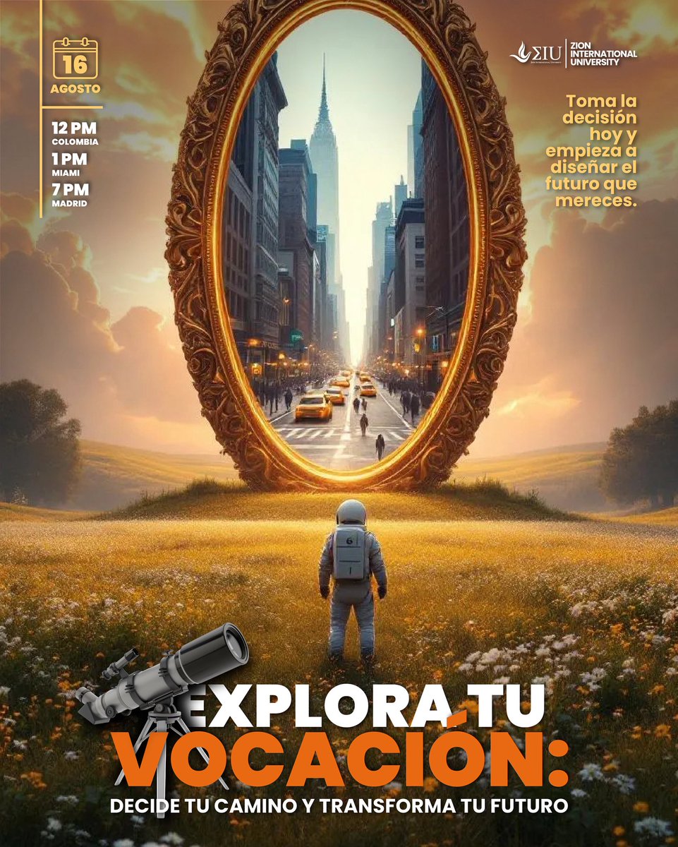 ✨🌍 Tu futuro empieza con una decisión.
Este 16 de agosto es tu oportunidad para descubrir tu vocación, elegir el camino correcto y transformar tu vida.
🚀 Conéctate desde cualquier parte del mundo y empieza a diseñar el futuro que mereces.