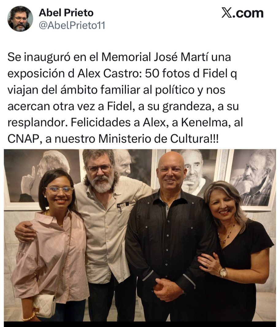 Liborio en Cuba (@cubaliborio) on Twitter photo Estos Castros se las han arreglado para no trabajar, pero sí para vivir del apellido que les dejó el dictador.
Y del título de fotógrafo del inflador Alex… mejor ni hablamos.
#Cuba <a href="/AbelPrieto11/">Abel Prieto</a> <a href="/cubadebatecu/">Cubadebate</a> <a href="/PresidenciaCuba/">Presidencia Cuba 🇨🇺</a> <a href="/fernandorojas_6/">fernando rojas g</a> <a href="/InesMChapman/">Inés María Chapman Waugh</a> <a href="/AlpidioAlonsoG/">Alpidio Alonso Grau</a> Estos Castros se las han arreglado para no trabajar, pero sí para vivir del apellido que les dejó el dictador.
Y del título de fotógrafo del inflador Alex… mejor ni hablamos.
#Cuba <a href="/AbelPrieto11/">Abel Prieto</a> <a href="/cubadebatecu/">Cubadebate</a> <a href="/PresidenciaCuba/">Presidencia Cuba 🇨🇺</a> <a href="/fernandorojas_6/">fernando rojas g</a> <a href="/InesMChapman/">Inés María Chapman Waugh</a> <a href="/AlpidioAlonsoG/">Alpidio Alonso Grau</a>