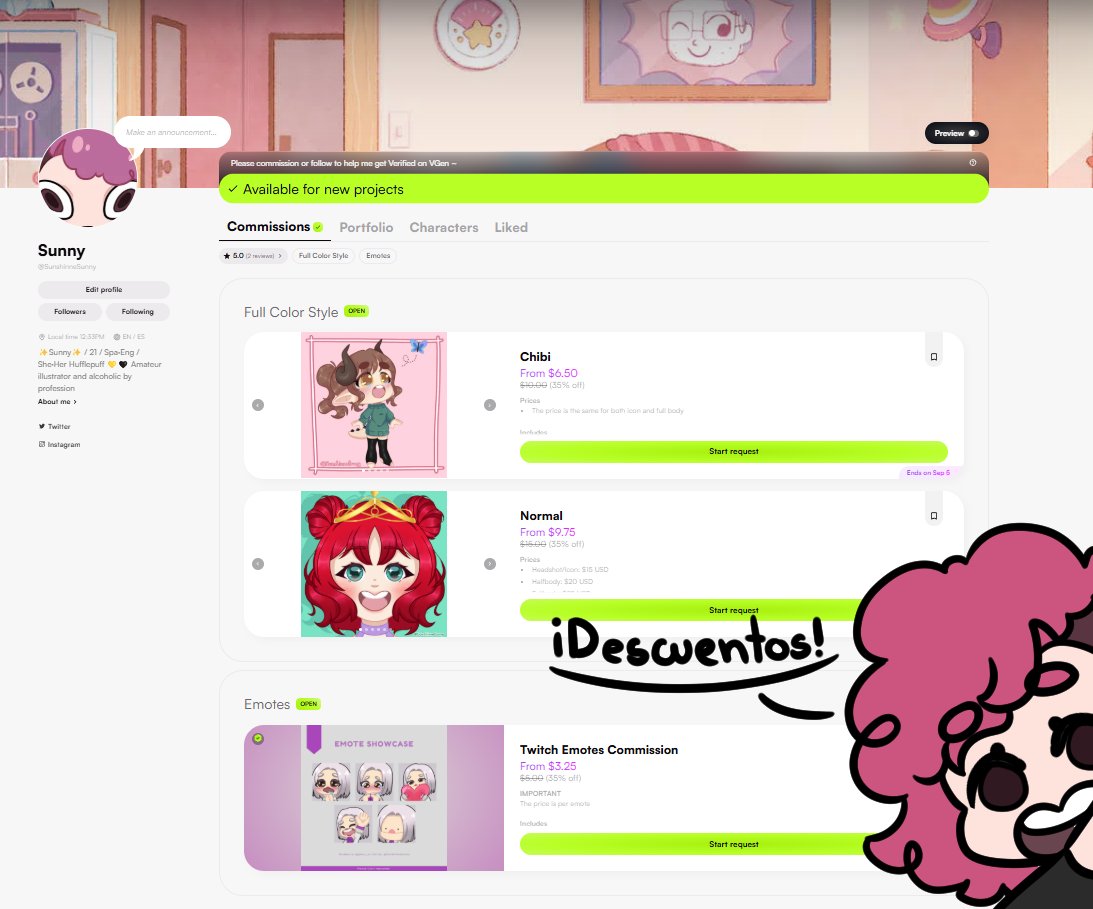 discounts until September! ✨

I will have discounts throughout the month for vgen since I need to gather money to buy the materials for the next quarter :')

vgen.co/SunshinneSunny

#VGenOpen #vgenartist #commissionsopen #emergencycomms