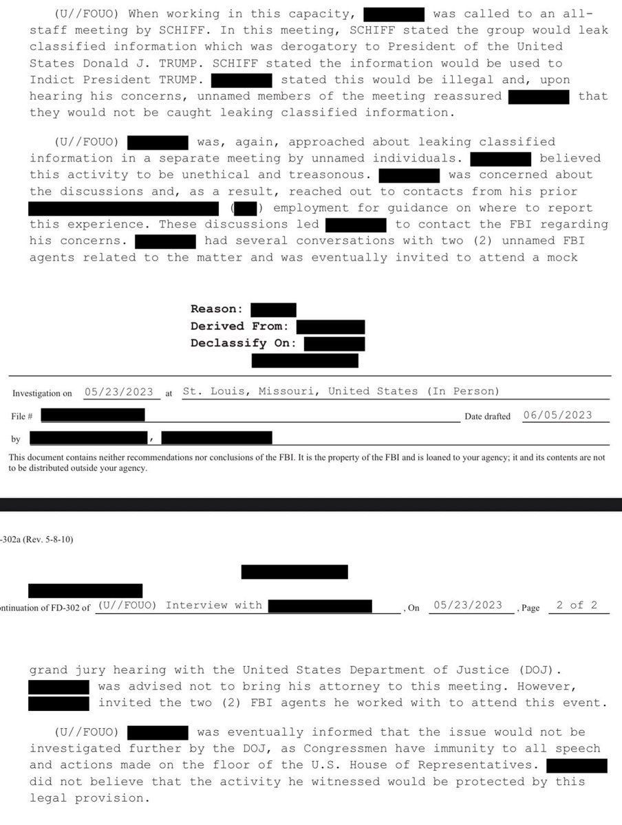 Wow… 

Democrat whistleblower spills the beans to the FBI that Schiff WITTINGLY okayed leaking classified intelligence with the INTENT to harm Trump and lead to his indictment.

Some Dems tried to warn this was illegal, unethical, and “treasonous”.

Sounds like a coup to me.