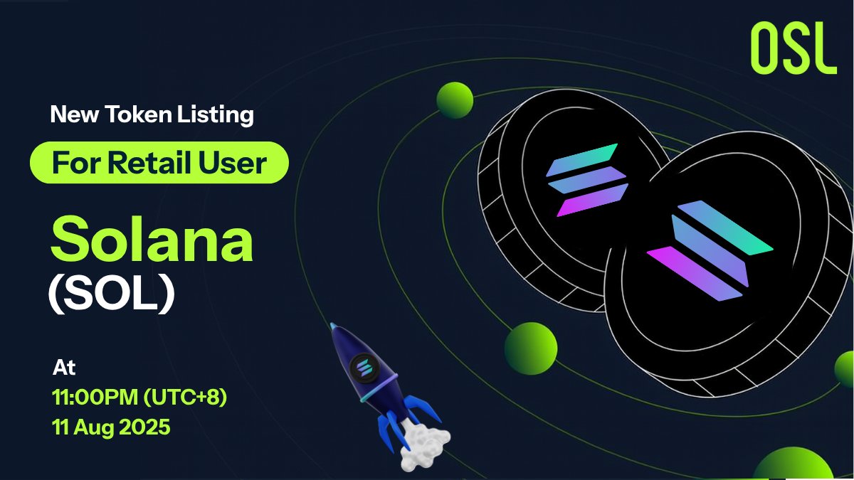 OSL HK Solana listing announcement graphic featuring Solana coins and a rocket