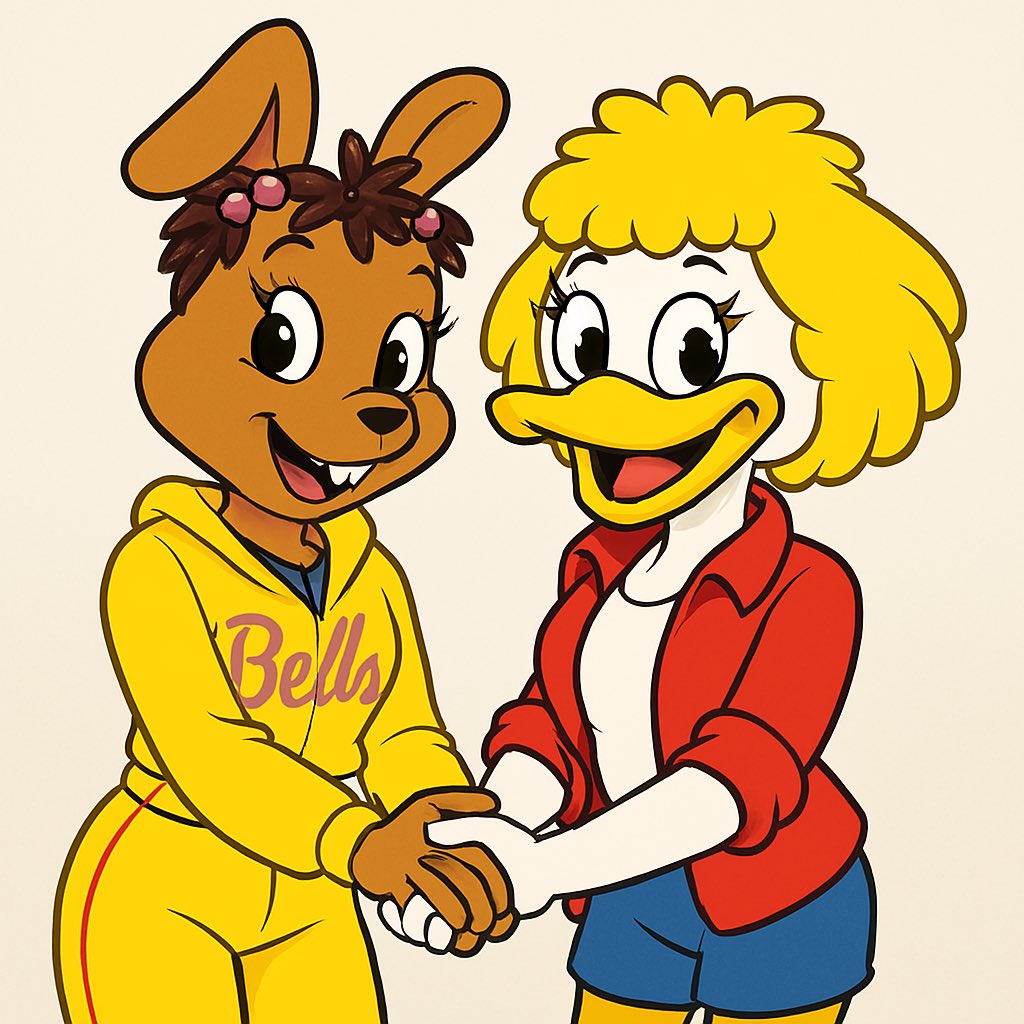 Nutgirl3A's tweet photo. Avenger bella and avenger Helen holding their hands together as sisters #chuckecheese #chuckecheeses #helenhenny #bellab #bellabunny #avengerbellab #avengerbellabunny #avengerhelenhenny #copilot #ai #aiart #copilotai #girls #besties #chicken #bunny https://t.co/biUGT3Iu43