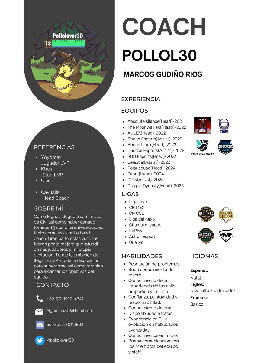 Despues de mi paso por DNG quiero ponerme F/A para los Qually ya sea remunerado o no me gustaria ver las opciones, puedo ser analista( no tengo tanta xp) assistant y Headcoach cualquier info a DM o al discord pollol30
Agradezco la difusion.