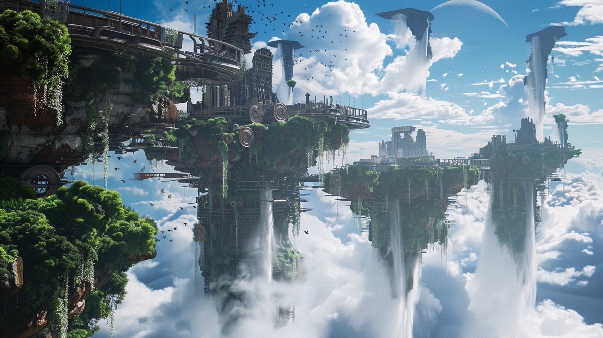 WanderverseAI's tweet photo. 【Planet-056｜Aeravellis】
Suspended high above the clouds, the ruins of Aeravellis drift in eternal silence.
Vines and moss reclaim the once-proud skybridges, while waterfalls spill endlessly into the mist below.
From here, the horizon feels infinite—yet I can’t shake the feeling that these heights once echoed with voices now lost to time.

雲海のはるか上、天空に漂うアエラヴェリスの廃墟は永遠の静寂に包まれている。
かつて誇り高き空の大橋は今や蔦と苔に覆われ、滝は絶え間なく下界の霧へと流れ落ちていく。
この高さから見る地平は無限に広がっているが、かつてここに響いていたであろう声が、時の彼方に失われたままという感覚が離れない。

#Wanderverse #PlanetLog #SciFiArt #AIart #Scifi #FantasyArt #DigitalArt #環境デザイン #風景イラスト #廃墟 #天空都市 #mimiめる
