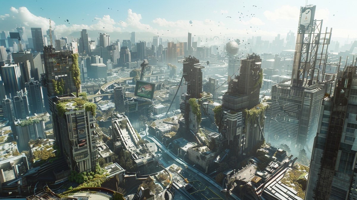 WanderverseAI's tweet photo. 【Planet-057｜Verdantron】
Under the bright midday sun, the city of Verdantron lies in quiet surrender.
Skyscrapers, once monuments to human ambition, now bow beneath the weight of vines and moss.
Walking these empty streets, I feel as though nature is not reclaiming the city—it’s rewriting it entirely.

真昼の陽光の下、ヴェルダントロンの街は静かに屈している。
かつて人類の野心を象徴した摩天楼は、いまや蔦と苔の重みで頭を垂れている。
この無人の通りを歩くと、自然は都市をただ奪い返しているのではなく、全く新しい物語として書き換えているのだと感じる。

#Wanderverse #PlanetLog #SciFiArt #AIart #Scifi #FantasyArt #DigitalArt #廃墟 #未来都市 #ポストアポカリプス #環境デザイン #風景イラスト #mimiめる