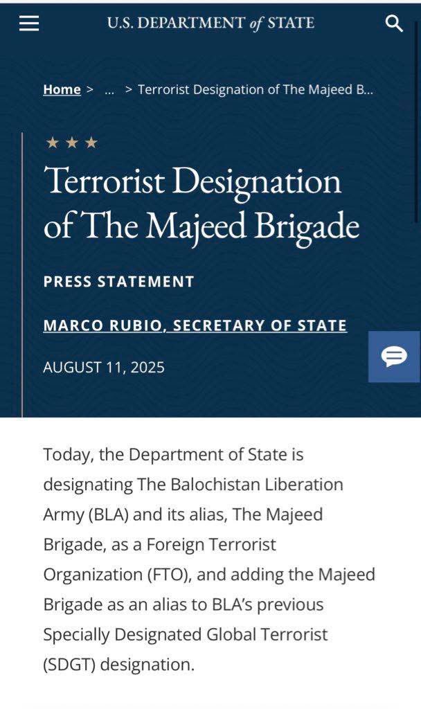 The US designation of BLA and the Majeed Brigade as a foreign terrorist organisation is an important development. It points toward growing alignment of US-Pak interests in fighting terrorism. It also opens a potential door for Chian-US cooperation on CT through Pak as well. 1/2