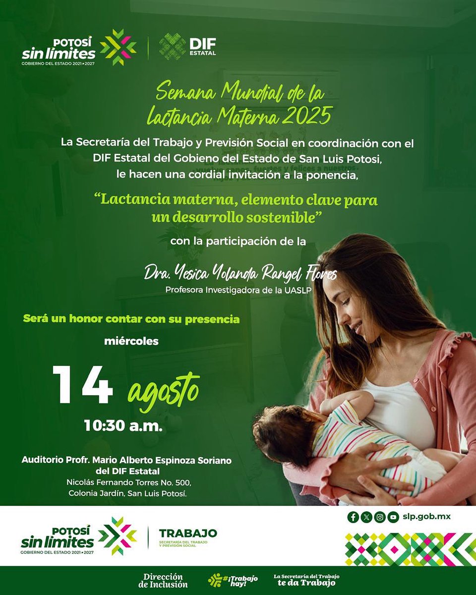 Secretaría del Trabajo y Previsión Social (@stpsslp) on Twitter photo 🍼✨ ¡Construyendo ambientes laborales inclusivos! ✨🍼
La #STPS, en coordinación con el <a href="/DIFEstatalSLP/">DIF Estatal SLP</a>, se une a la conmemoración de la Semana Mundial de la Lactancia Materna 2025.
#TrabajoSinLímites #SanLuisPotosí #InclusiónLaboral #RicardoGallardo 🍼✨ ¡Construyendo ambientes laborales inclusivos! ✨🍼
La #STPS, en coordinación con el <a href="/DIFEstatalSLP/">DIF Estatal SLP</a>, se une a la conmemoración de la Semana Mundial de la Lactancia Materna 2025.
#TrabajoSinLímites #SanLuisPotosí #InclusiónLaboral #RicardoGallardo