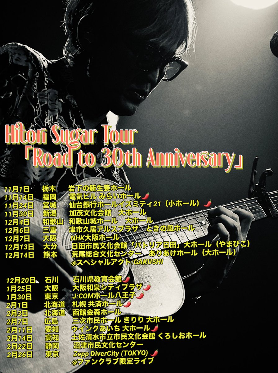 Hitori Sugar Tour 「Road to 30th Anniversary」 11月スタート