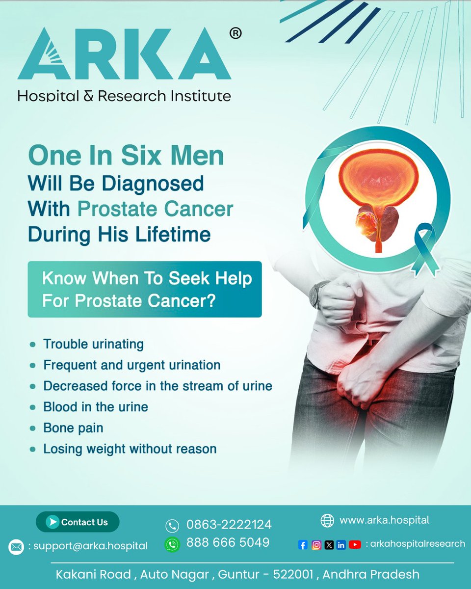 arkahospital's tweet image. 👨‍⚕ Prostate Cancer Awareness – Protect the Men You Love 💙
Did you know? 1 in 6 men will be diagnosed with prostate cancer during their lifetime.
Early detection through PSA Screening can save lives.

#ArkaHospital #ProstateCancerAwareness #PSAScreening #MensHealth