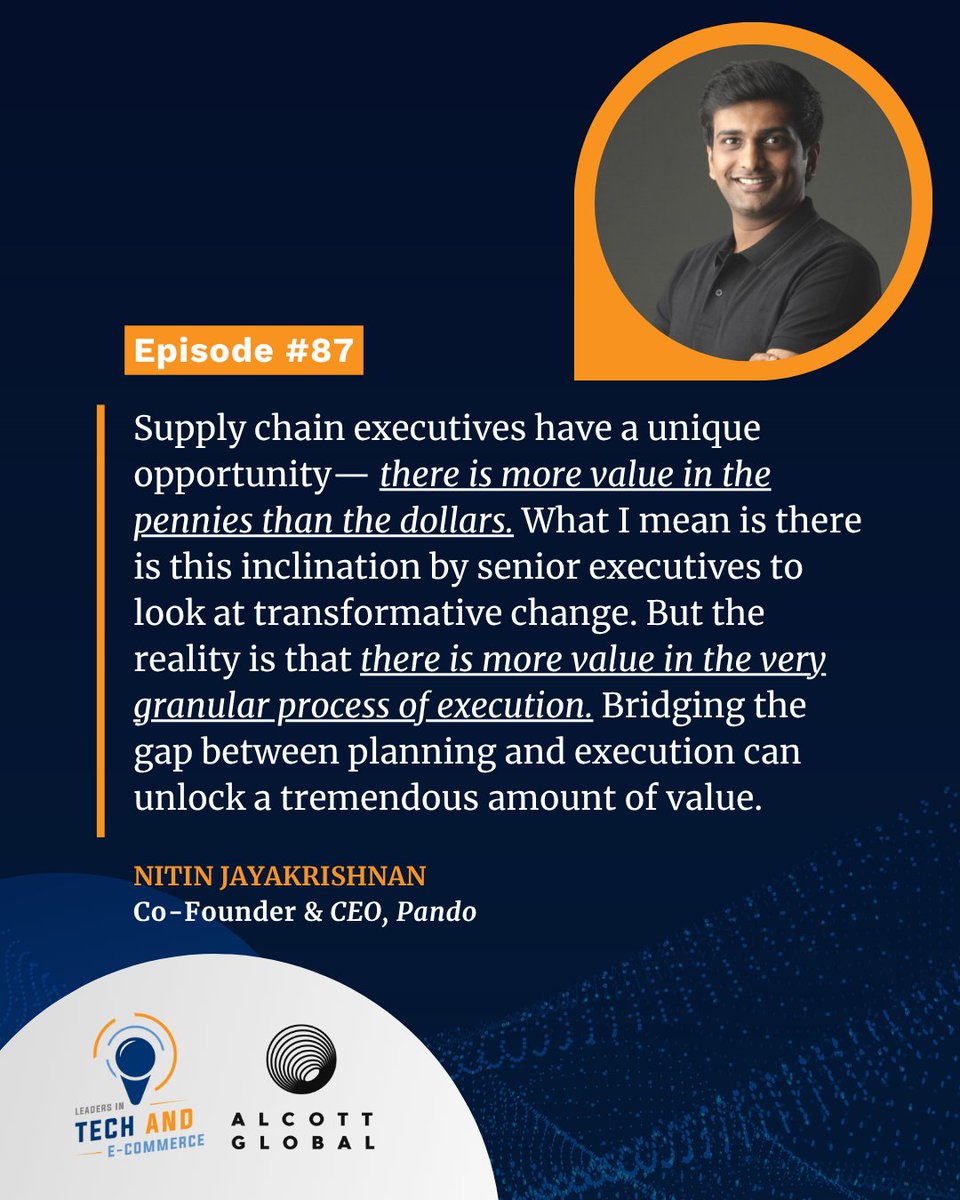 When technology meets talent, supply chains transform.

In this episode, Nitin Jayakrishnan, Co-founder &amp; CEO of Pando talks about how AI-driven logistics is rewriting the rules of supply chain automation. 

Listen in: alcottglobal.com/podcast/leader…