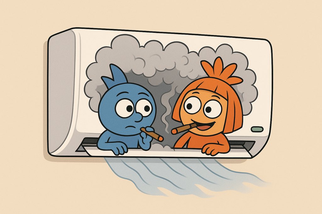 Men : Xonada chekilgan 
Mehmon : Hop
Men : 150 ming shtraf 
Mehmon : Biz chekmadik . Konditsionerni yoqsak shunaqa xid keldi 
Maraz odamcha : Ha albatta . Konditsionerni ichida 2 fiksik bor ular chekgan