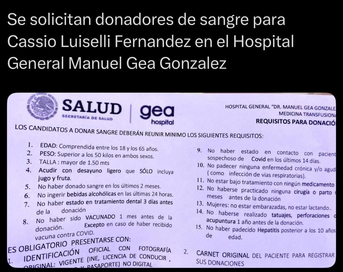 Se necesitan donadores para Casio Luiselli en el hospital Gea González. 
Gracias ✨si no pueden donar, por favor compartan.