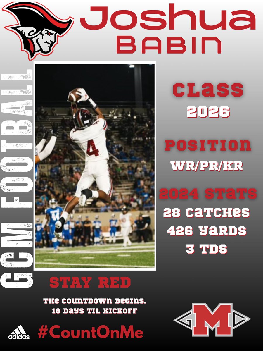 🎬 Joshua Babin | WR| Class of 2026
📏 5’9”| ⚖️ 160lbs

💨Speedy
📖 High Football IQ
⚡️lightning speed and 💥nonstop motor!

📺 Explosiveness all over the field full highlight:  hudl.com/v/2QrZiy

<a href="/Coach_JCleve/">JayMond Cleveland</a> <a href="/JoshuaBabin26/">Joshua Babin</a> 

#COUNTonME <a href="/GcmPatriot/">GCM Patriot Football</a>