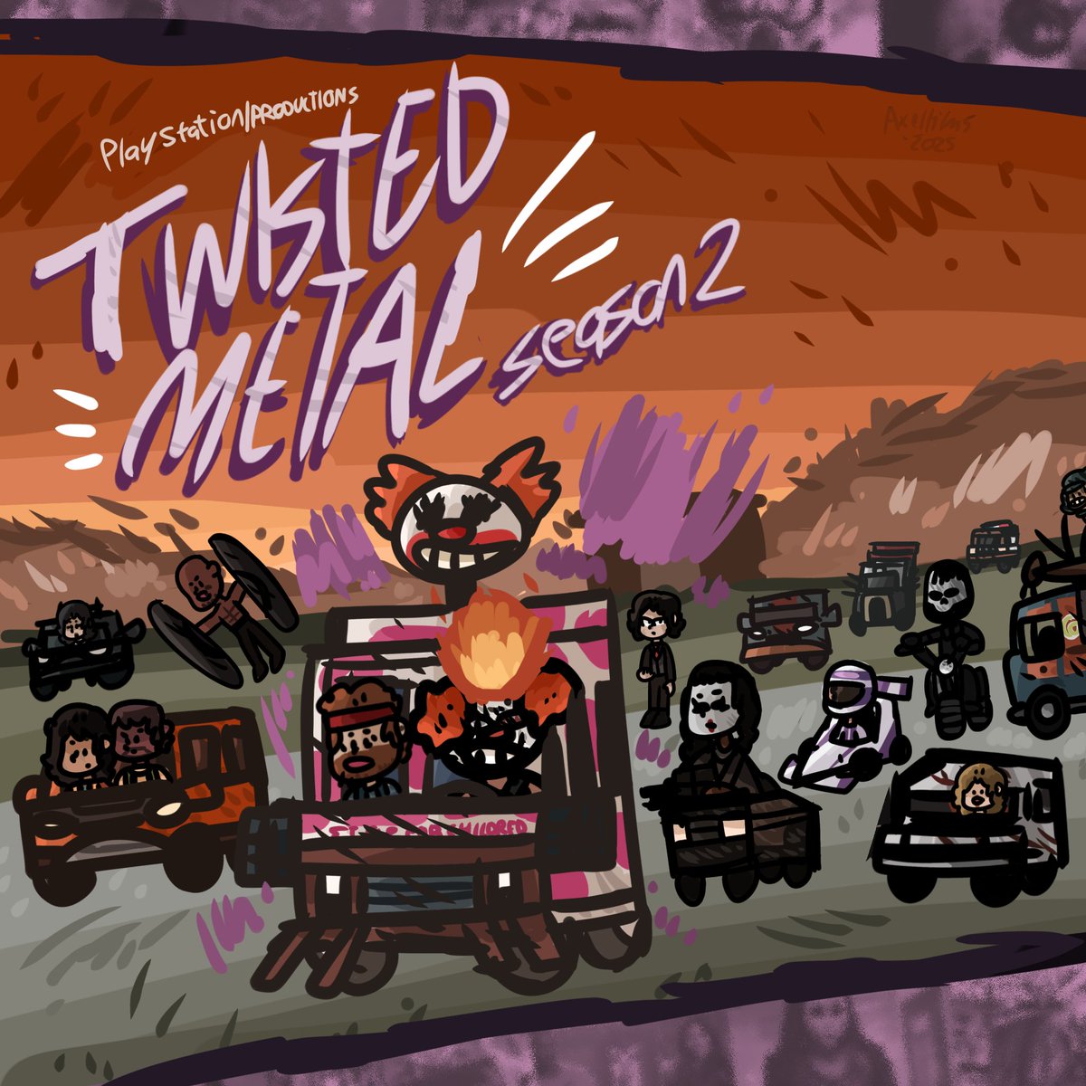 axelfilms22's tweet photo. Yeah twisted metal season 2!! 🎉
#TwistedMetal #peacock
#twistedmetalfanart #sweettooth #PlayStation #needleskane
#playstationproductions #twistedmetalsweettooth #Calypso
#johndoe #raven #robzombie
#Dollface #garming #PlayStationfanart #fanart https://t.co/TOmC6qdDez