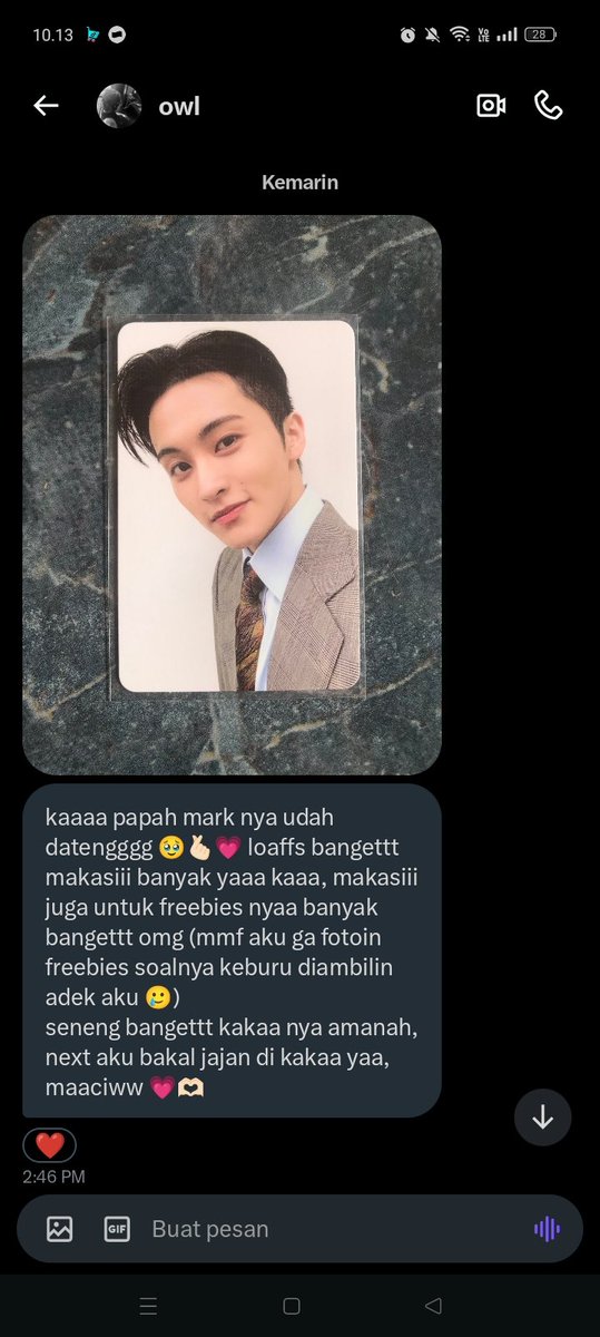 DRLoey_noona's tweet photo. Terima kasih bnyk Kak @oMarrkLee udah buy Mark photocard ku 🥰🥰🥰🫶🫶
D tunggu next jajannya kak 🫣🫣
Senang berbisnis dn Anda 🫱
🤎🤎🤎 https://t.co/cyWKMac9mN