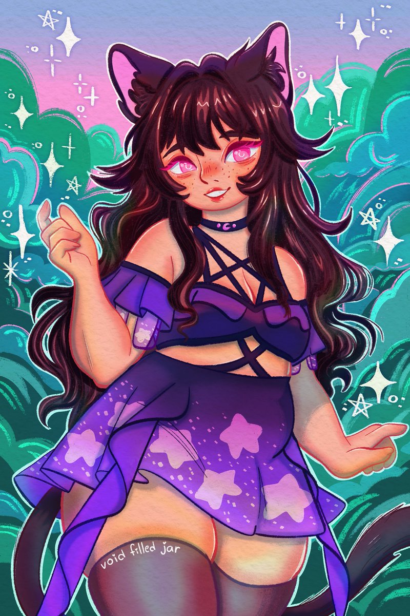 VoidFilledJar's tweet photo. Been a while since I’ve finished a drawing. Here’s a new one inspired by Feefal’s style 💜
•
•
•
#CatGirl #Nekomimi #Kemonomimi #CozyVibes #GamingCommunity #StreamerLife #Vtuber #AnimeGirl #GamerGirl #TwitchStreamer #CozyGaming #Gaming #Anime #Twitch #Art https://t.co/kWLQY9JRbn