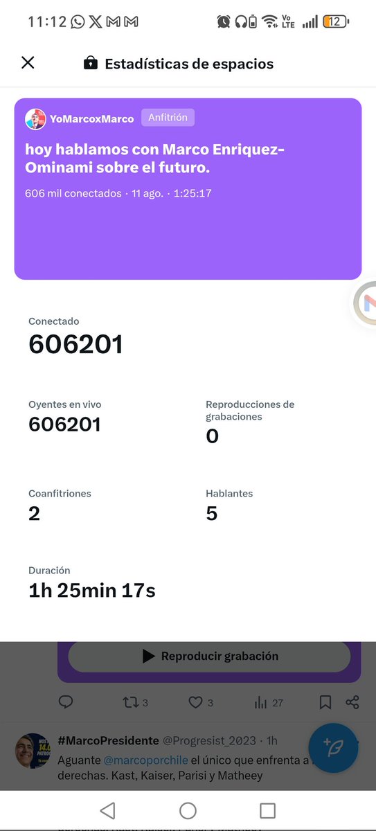 YoMarcoxMarco's tweet image. Hoy es una cosa que no vi antes. 606 mil oyentes te la regalo compañero @marcoporchile el otro lunes te junto un millón amigo.