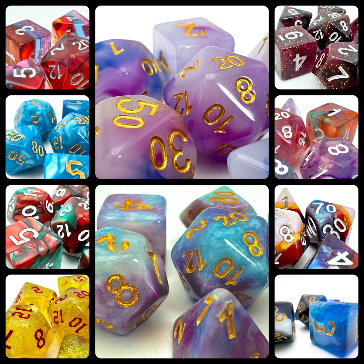 LOTS of new acrylic dice are in the shop!!! Pretty colors, patterns, glitter and more!! Don’t forget about that awesome bulk discount! The more you add the more you save!!