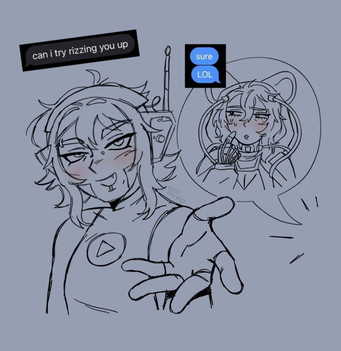 em0shrimp's tweet image. wanted to draw @PreludeIntome 's beautiful de oc Yuusi🫶 and my cringefail de oc is there too ig..
#dateverything #dateeverythinggame #dateverythingoc