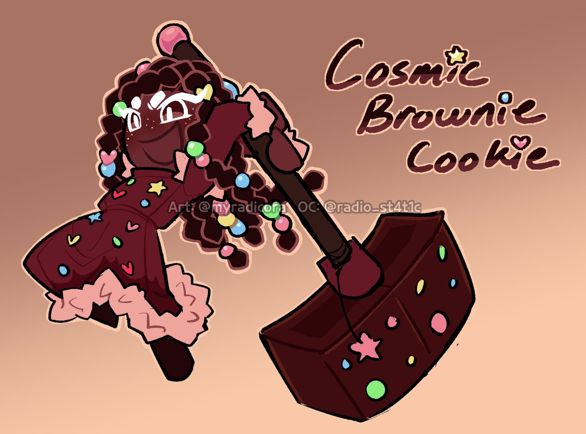 [🎨] [💠: 🌌] Getting back into the swing of things by drawing Fudge's neice. She's literally just a girl in the world and Fudge taught her to wield a hammer.

Cosmic belongs to <a href="/Radio_St4t1c/">🍏Oswald🍎</a>

#cookierun #cookierunkingdom #diamondintheroughcrk