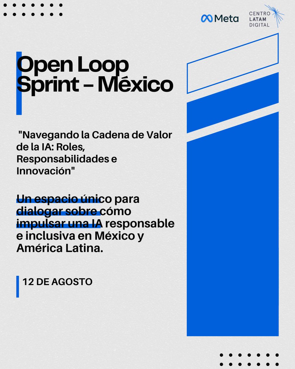 LATAMxDigital's tweet image. 🚀 Mañana en CDMX, nuestra directora ejecutiva Judith Mariscal estará en el panel "Navegando la Cadena de Valor de la IA", de Open Loop – Meta.
Debatiremos sobre cómo lograr una IA responsable e inclusiva para México y LATAM.
#IA #InnovaciónResponsable #OpenLoop #Meta
